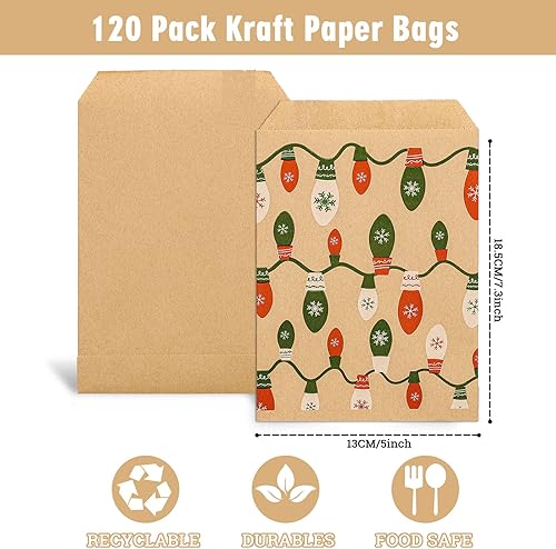 Miniatura 2 de Whaline Paquete de 120 bolsas de regalo de papel kraft de Navidad para árbol de Navidad, copos de nieve, bombillas de luz, bolsas de regalo de