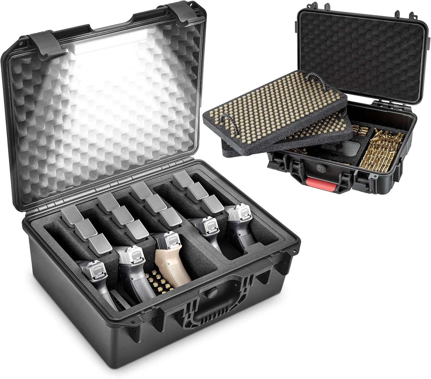 Gun Cases for 5 Handguns and 600-700 Round 9mm Ammo Storage Case