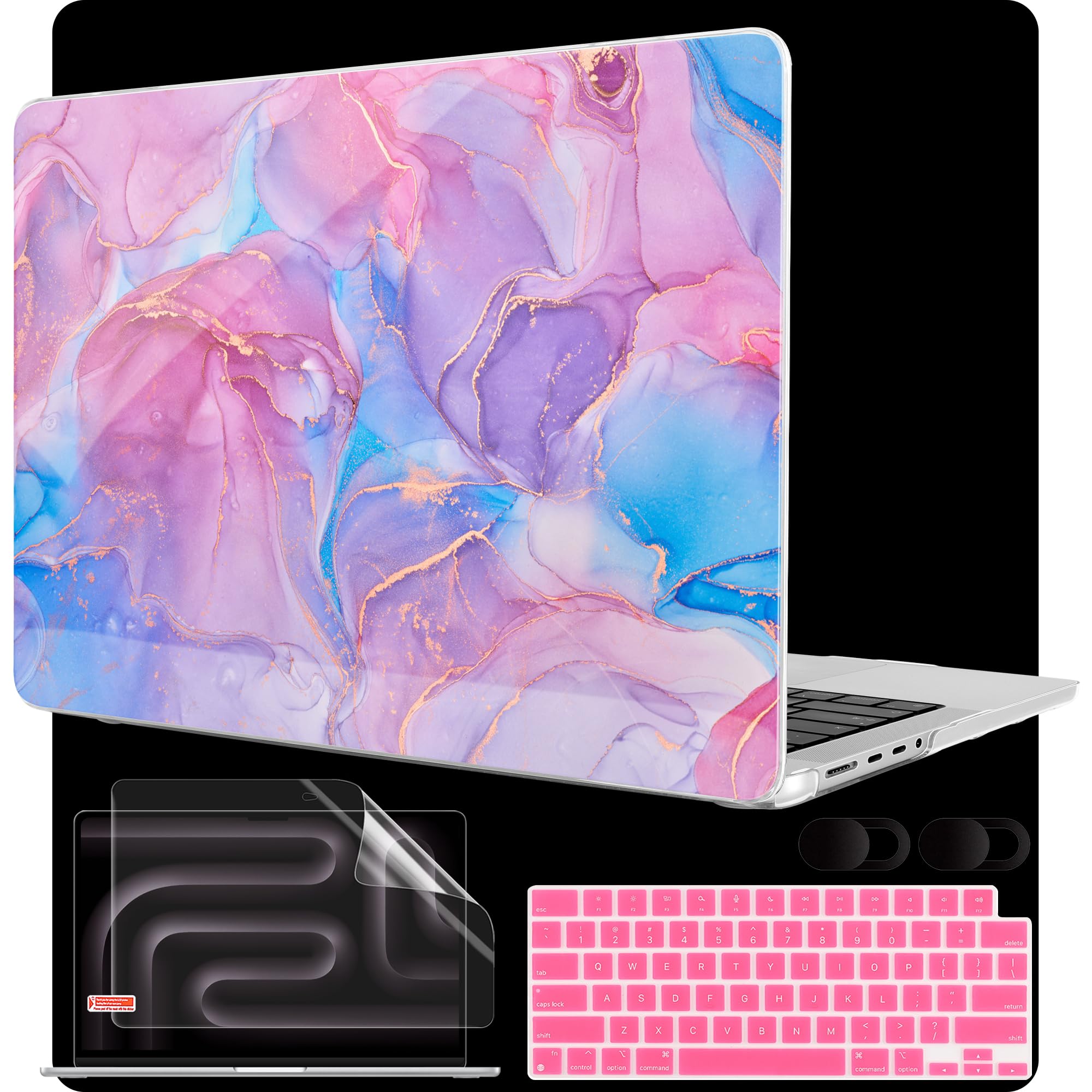MEEgoodo Case for MacBook Pro 16 inch 2026 2024 2023 2021, Laptop Hard Shell Compatible with M5 M4 M3 M2 M1 Pro/Max Chip, Fit Model A3429/A3428/A3403/A3186/A2991/A2780/A2485, Pink Marble Texture
