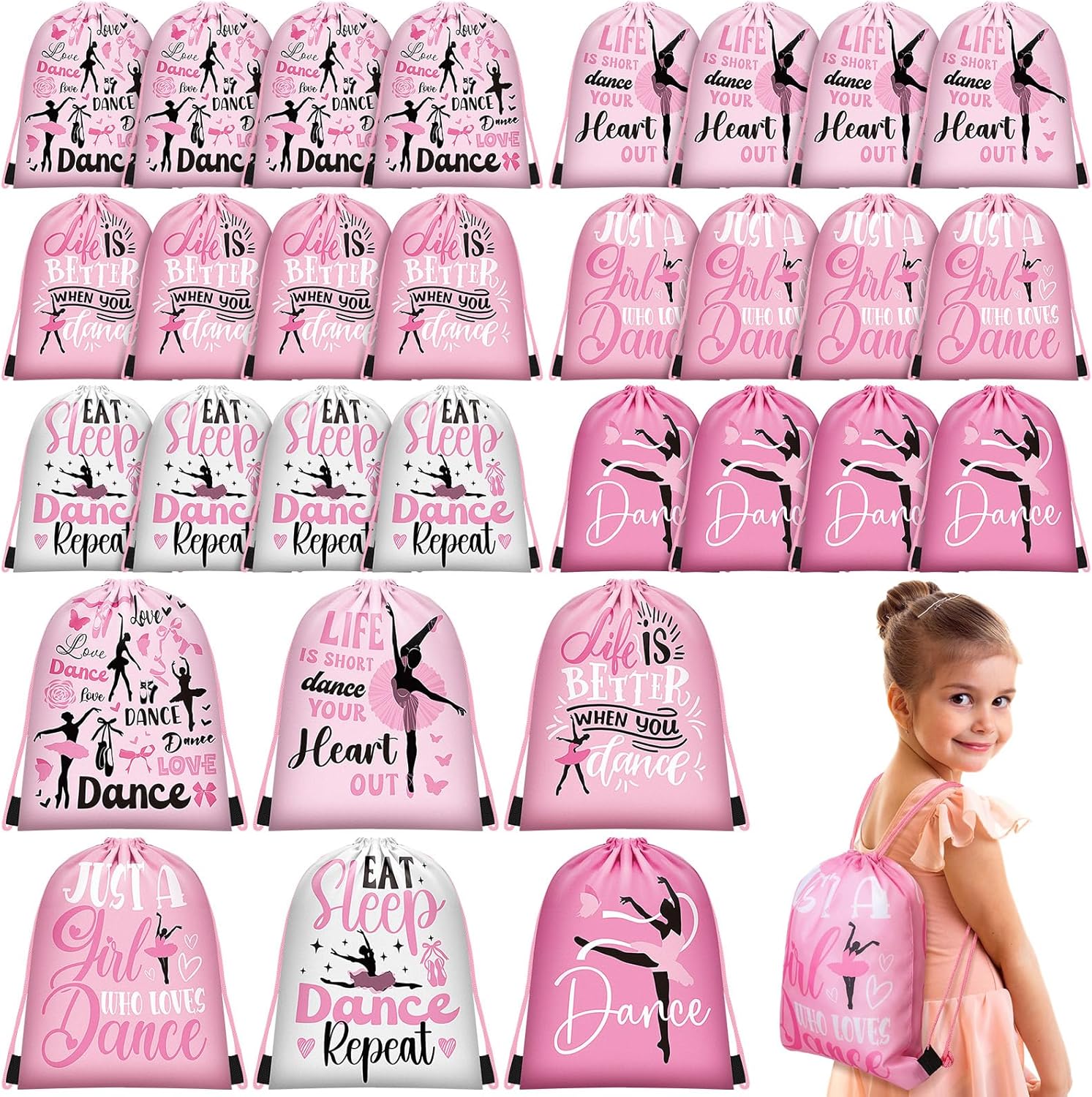 Kacctyen 30 Pcs Dance Drawstring Bag Gifts Drawstring Ballet Backpack Bulk Graduation Gift Bags Favors Bags for Dancers Dance Team Bestie