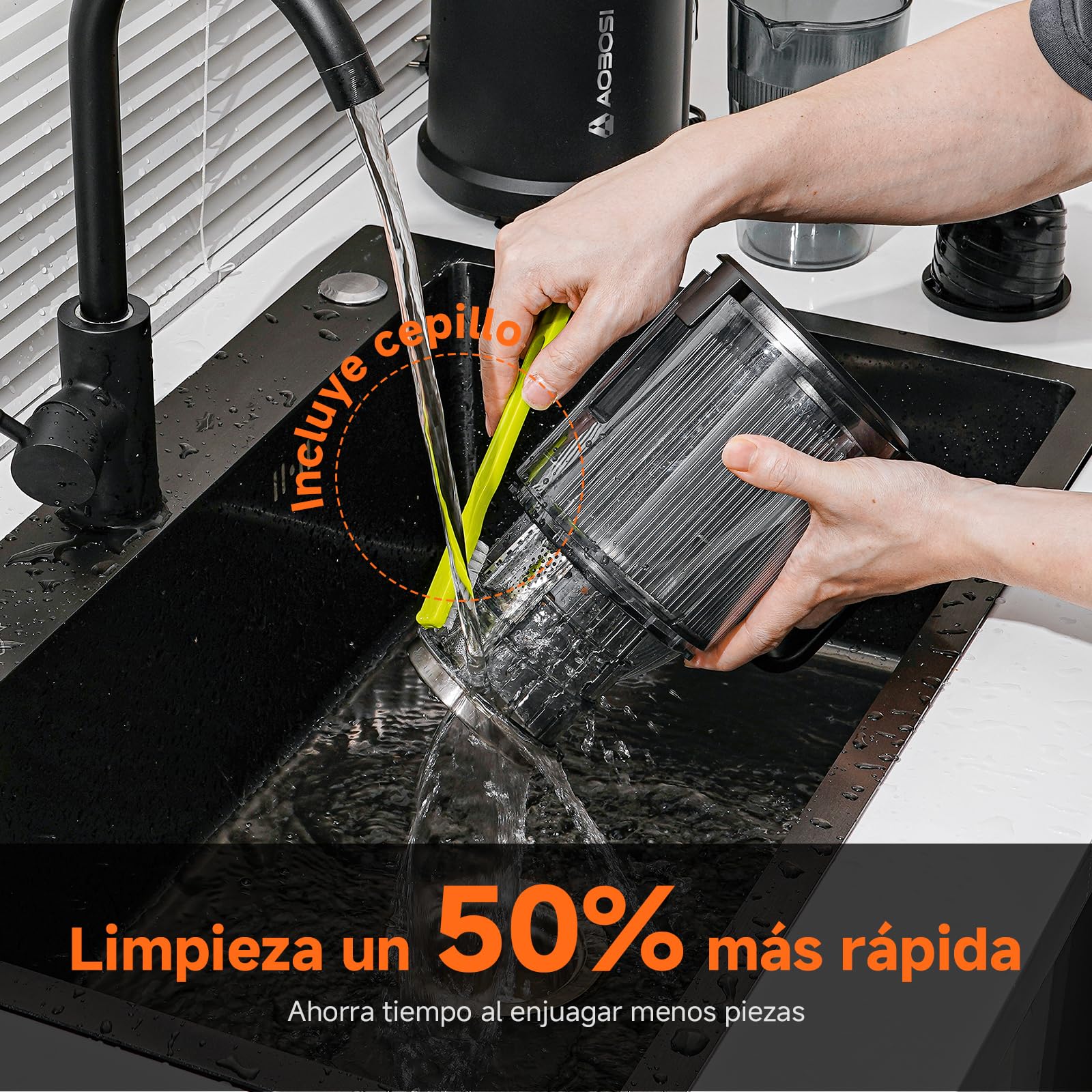 AOBOSI - Exprimidor lento de 135 mm XXL, orificio de llenado, 90 RPM, motor de cobre silencioso, sin BPA, alto rendimiento de zumo, para verduras y frutas, función de masticación inversa, ganador de