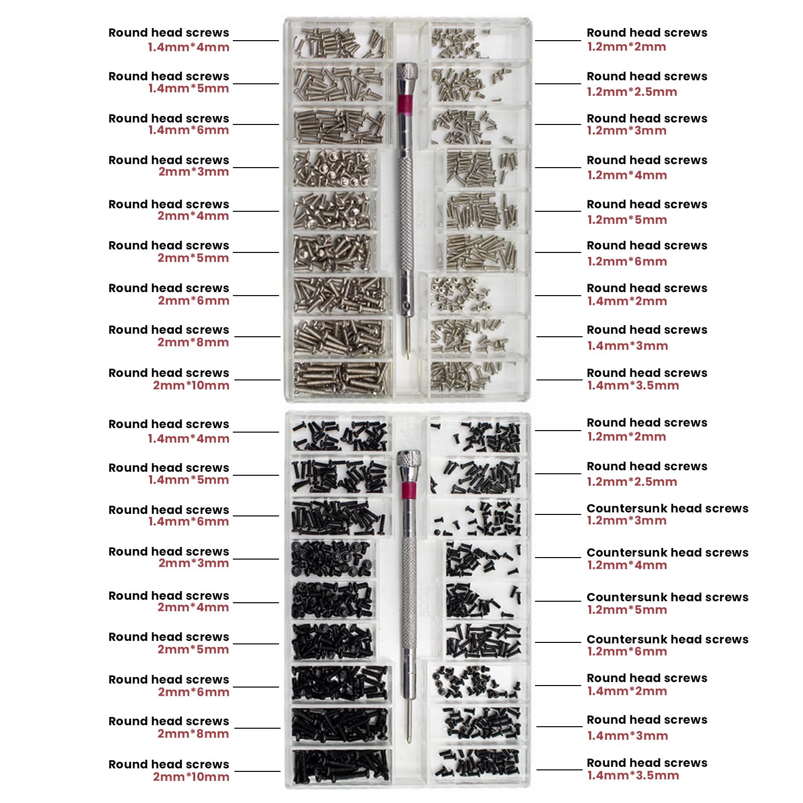 XIATIAN 1000Pcs Tiny Micro Repair Screw Kit, 18 Sizes Tiny Screws M1.2 M1.4 M2 - Image 4