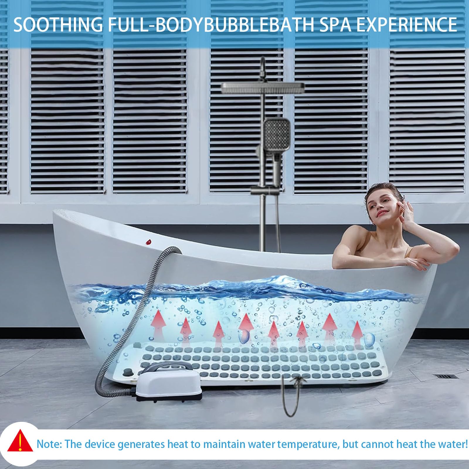 Tappetino da bagno antiscivolo con cuscino gonfiabile e telecomando, macchina per massaggio completo del corpo con funzione bolle e regolazione a 6 velocità per rilassarsi a casa