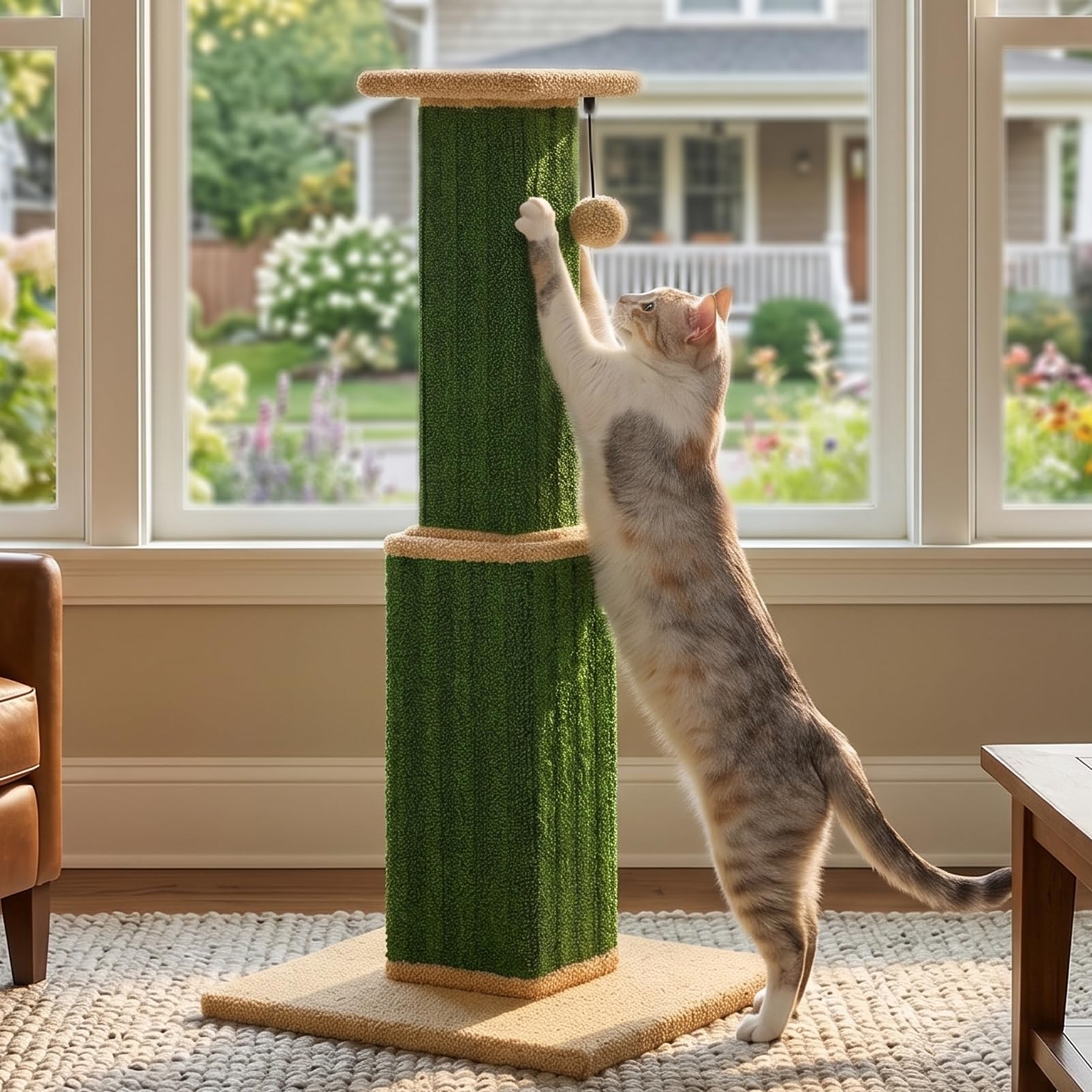 PAWZ Road 32" Large Cat Scratching Post, Vertical Carpet Cat Scratcher