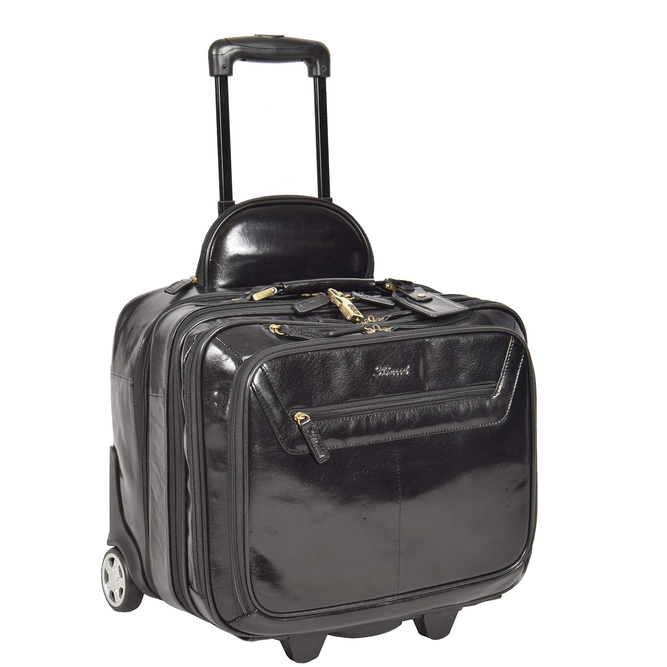 Borsa da viaggio in vera pelle con manico telescopico HOL15, Nero , L, Custodia pilota con ruote