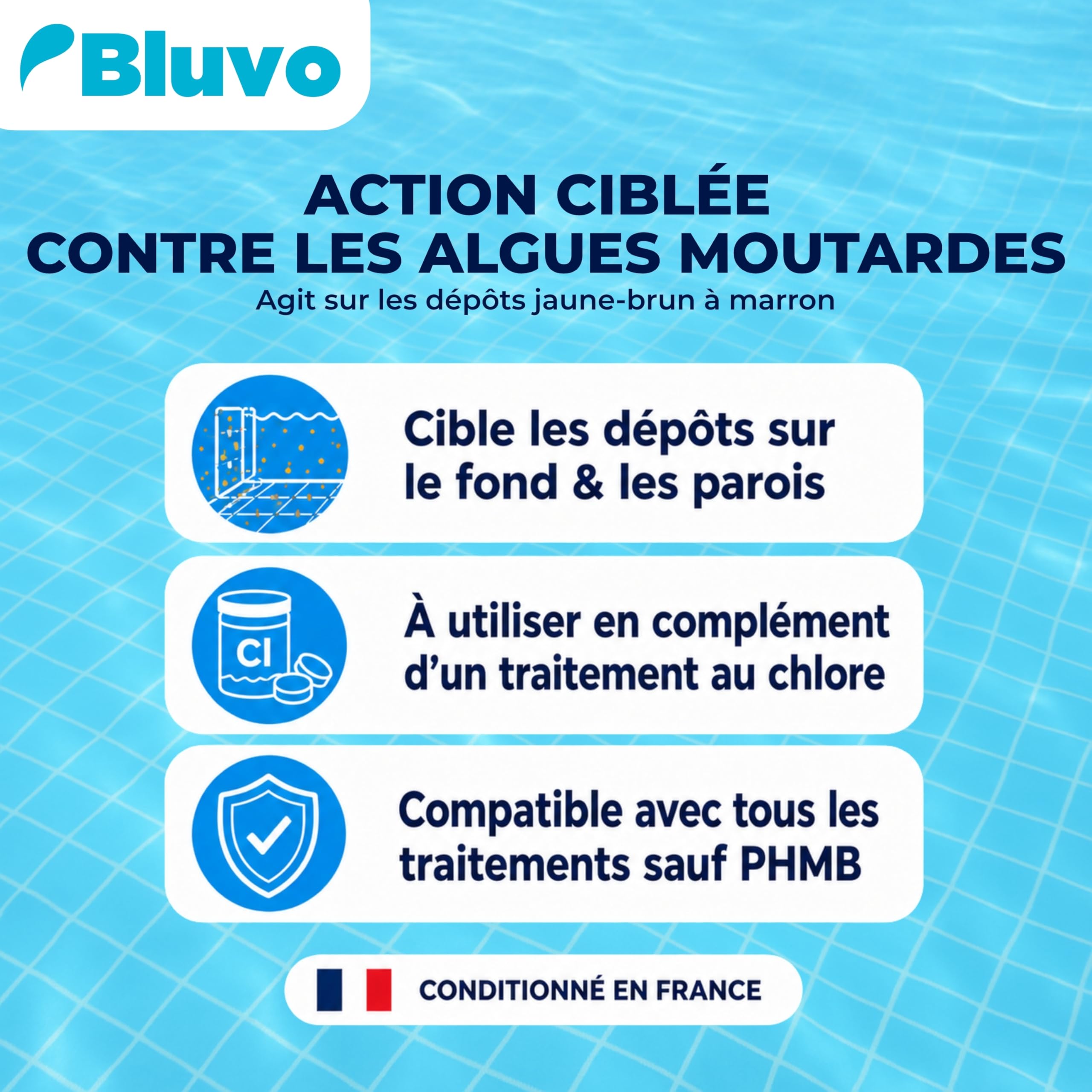 Activateur Anti-Algues Moutarde Piscine 1L | Traitement Algicide Spécifique Contre Les Algues Moutardes | Action Renforcée avec Le Chlore | Usage Curatif et Préventif
