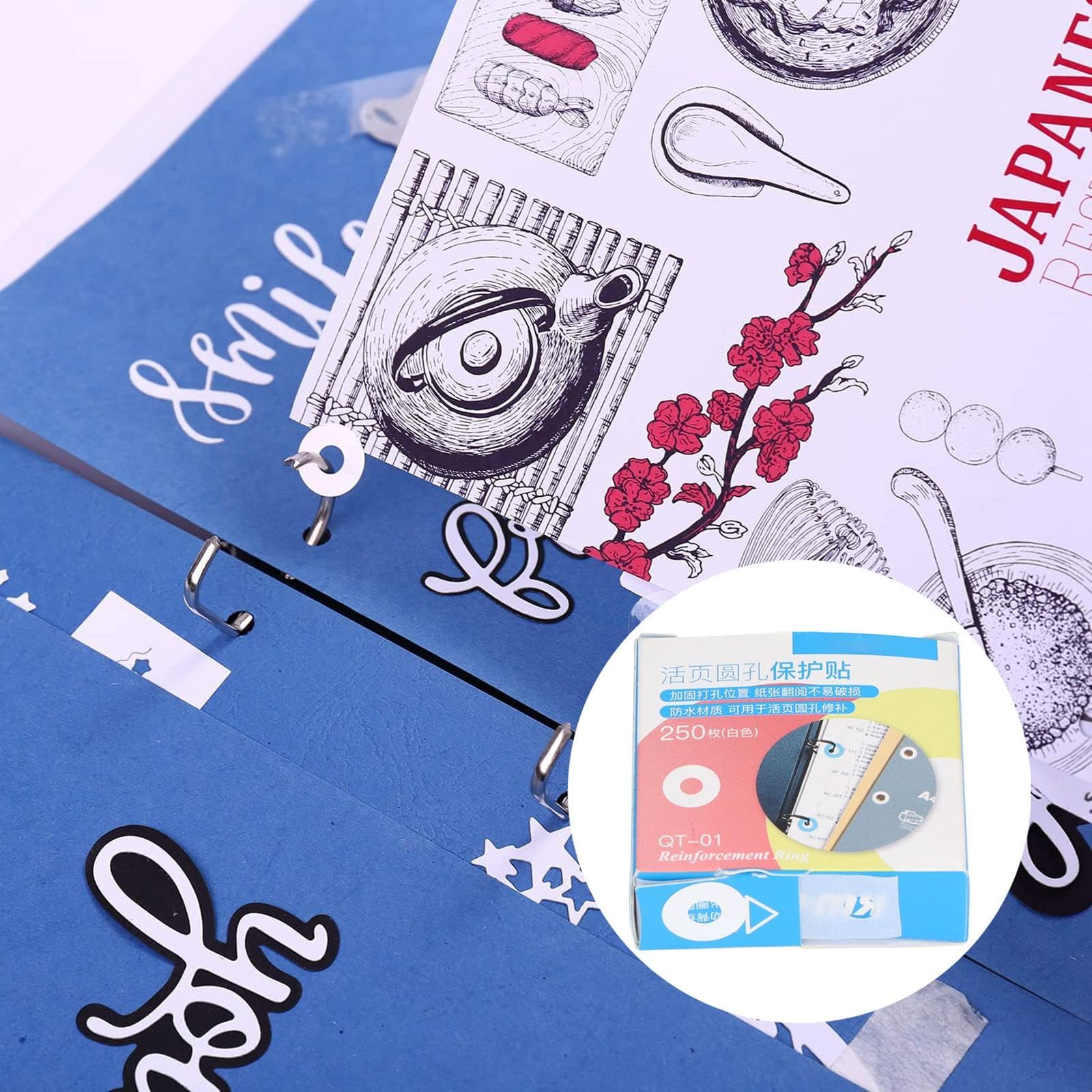 Etichette Rinforzo Fori Anelli Autoadesiva 4 PCS Bianche per Riparare Decorare Libro Fogli Mobili