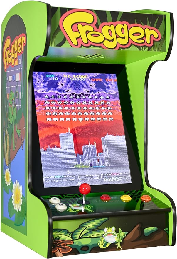 Doc and Pies Arcade Factory Classic Home Arcade Machine - Tabletop and Bartop - 412 Retro Games - Full Size LCD Screen, Buttons and Joystick (Green)