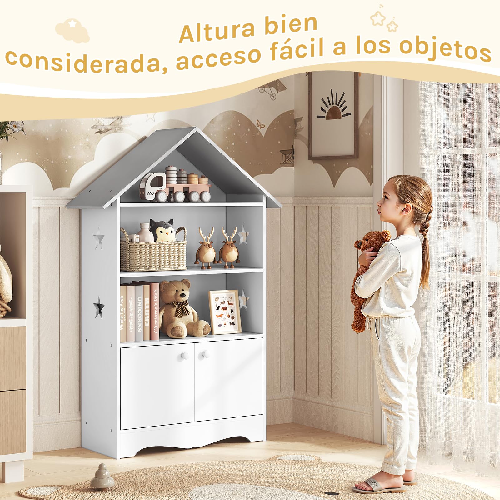 WOLTU Librería Infantil para Niños con 3 Estanterías Abiertos, Librero Organizador Multiusos, Estante para Dormitorio Blanca