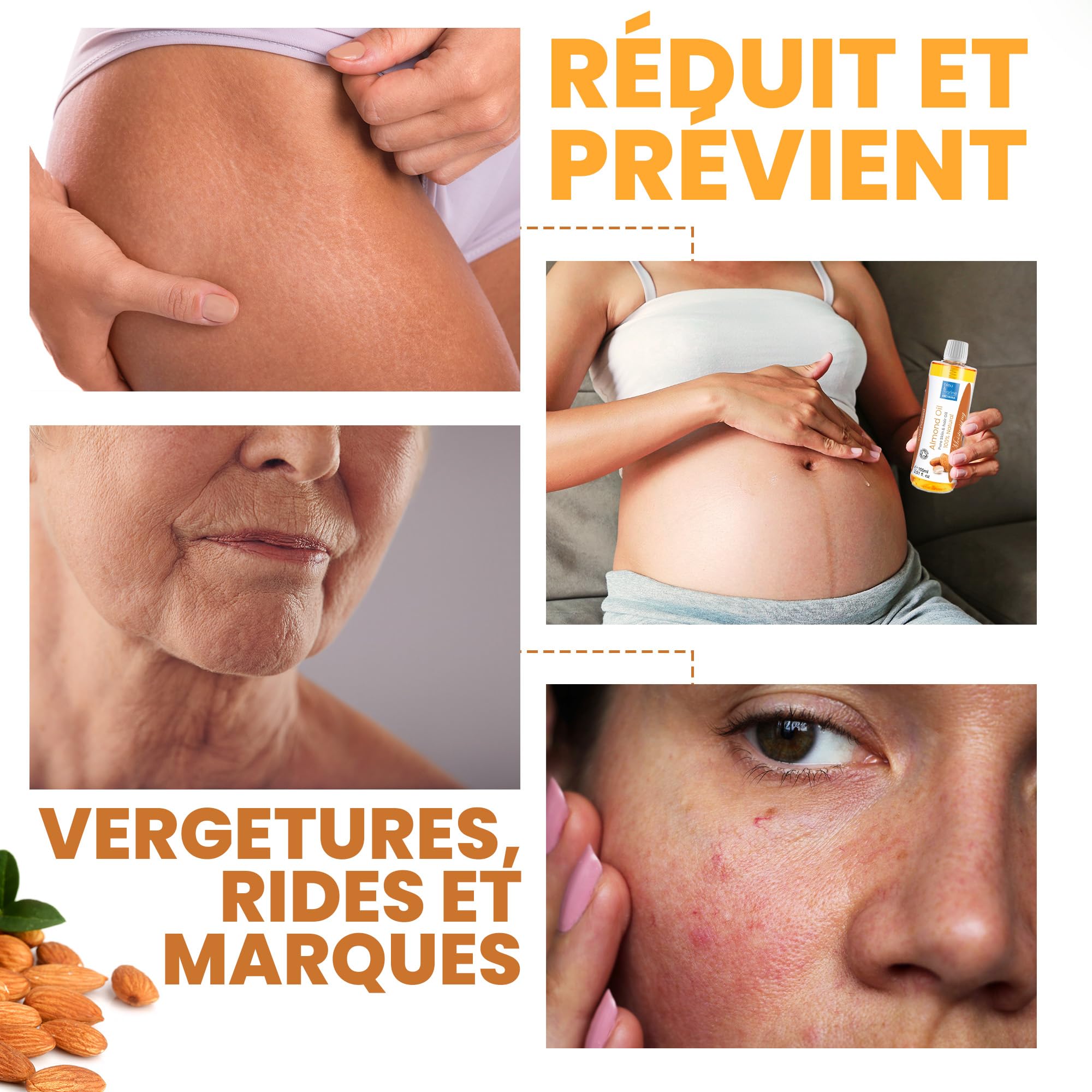 Huile Amandes Douces Pressée à Froid 5000 ml, Anti-vergetures, Hydratante, Soin Cheveux, Ongles, Cuticules, Démaquillante Naturelle