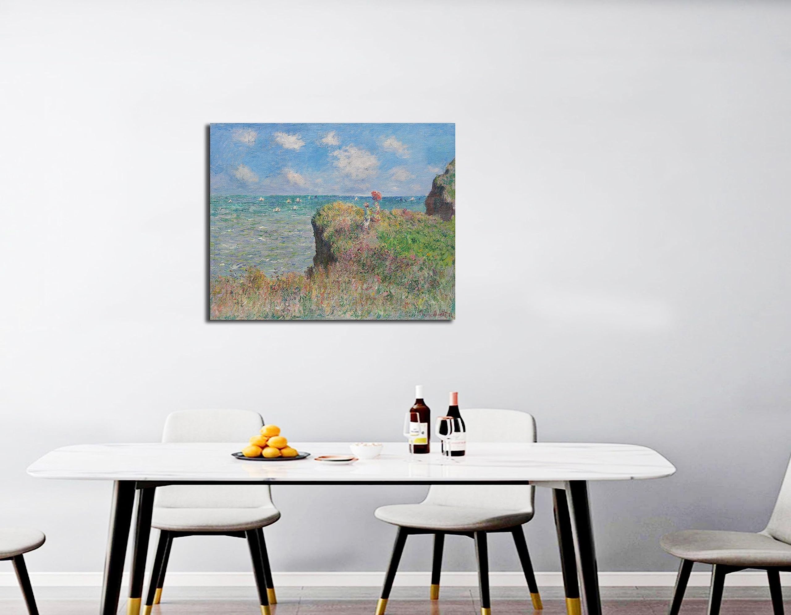 Stampa Su Tela Claude Monet 'Cliff Walk At Pourville' – 76x50 Cm Con Cornice – Decorazione Parete