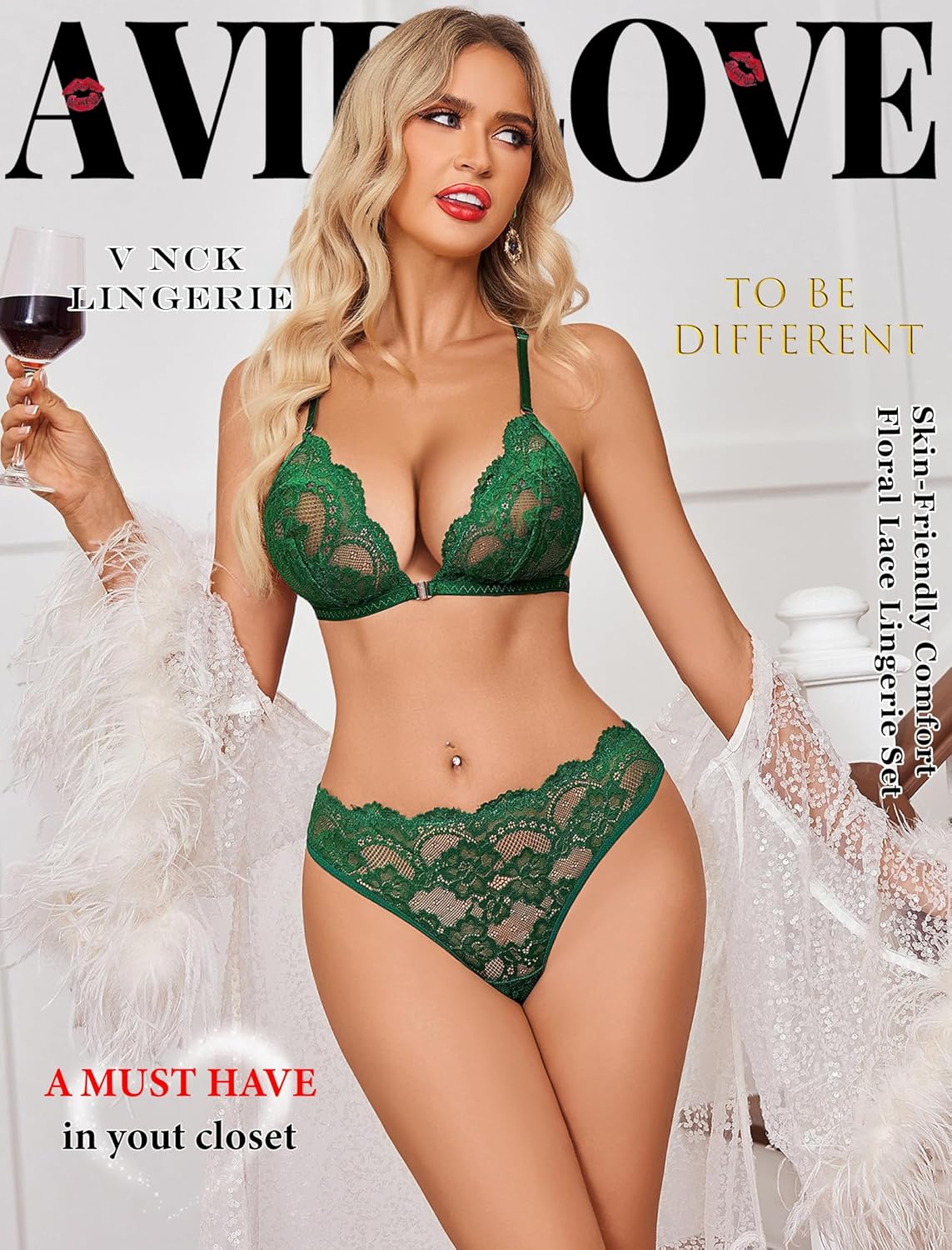 Avidlove Lace Lingerie Set for Women Sexy Front Closure Matching Bra and Panty Sets 2 Piece Wireless Bralette Outfits S-XXL - Image 7