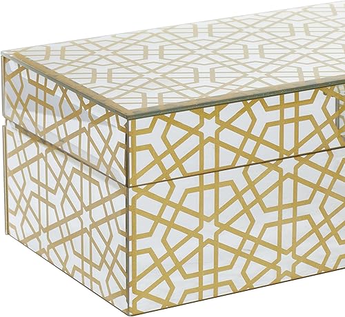 Miniatura 4 de CosmoLiving by Cosmopolitan Caja decorativa geométrica de madera con tapa con bisagras, cajas de recuerdo, juego de 2 cajas de almacenamiento de 11