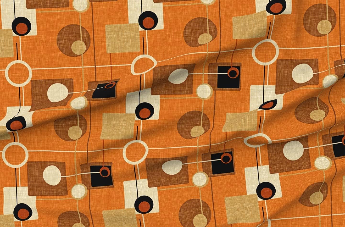 Spoonflower Fabric - Orbs Squares Orange Atomic Vintage Pattern Fifties Brown Mid Century Printed on Organic Cotton Sateen Fabric by The Yard - Sewing Quilting Apparel Home Decor