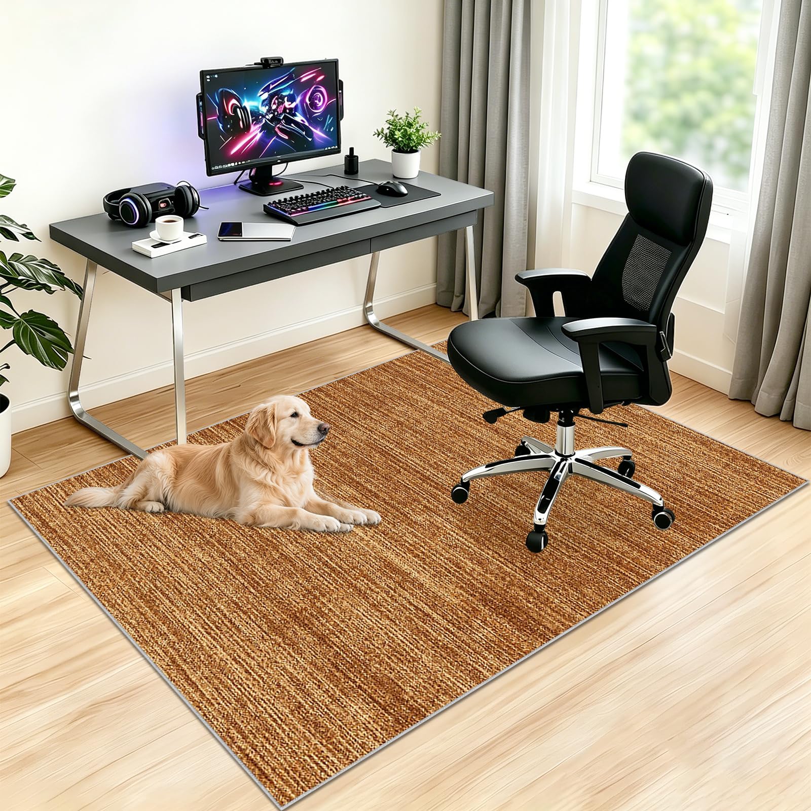 Alfombrilla Protectora para Suelos Duros de Color para Silla de Oficina en Polipropileno Espesor 4,5 mm Alfombra Debajo de La Silla de Oficina Alfombra Escritorio Suelo Marrón 90 x 100cm