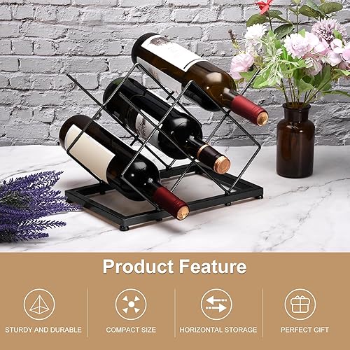 Miniatura 3 de uxcell Estante de vino para encimera, soporte para botellas de vino de mesa para hasta 5 botellas estándar, estante de vino independiente para