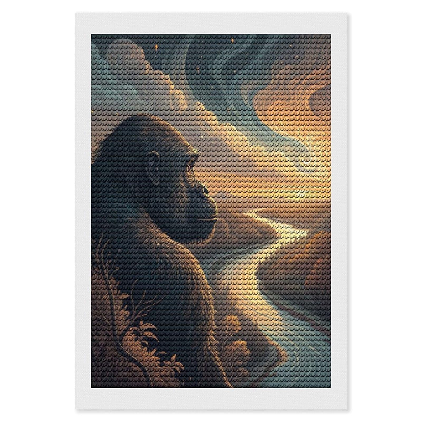 Junmoney Gorilla Overlooking A River at Sunset Diamond Art Canvas 8"x12", Easy Handmade Project, Complete Accessories, Bedroom Decor, Birthday Gift