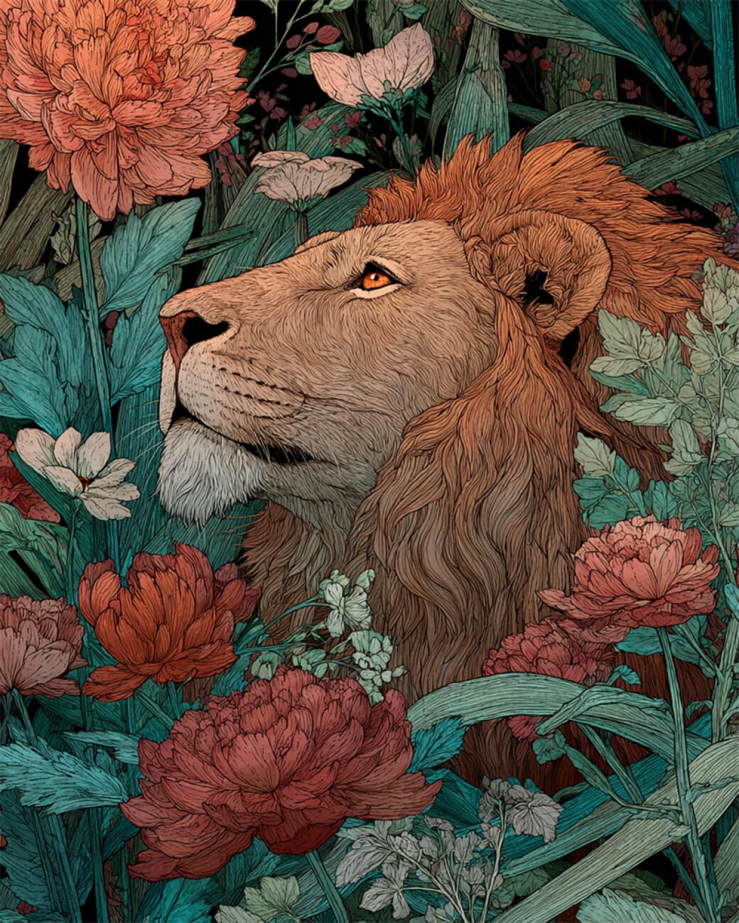 RKFLGEW DIY Bead Embroidery Kit Lions and Flowers 30x40cm
