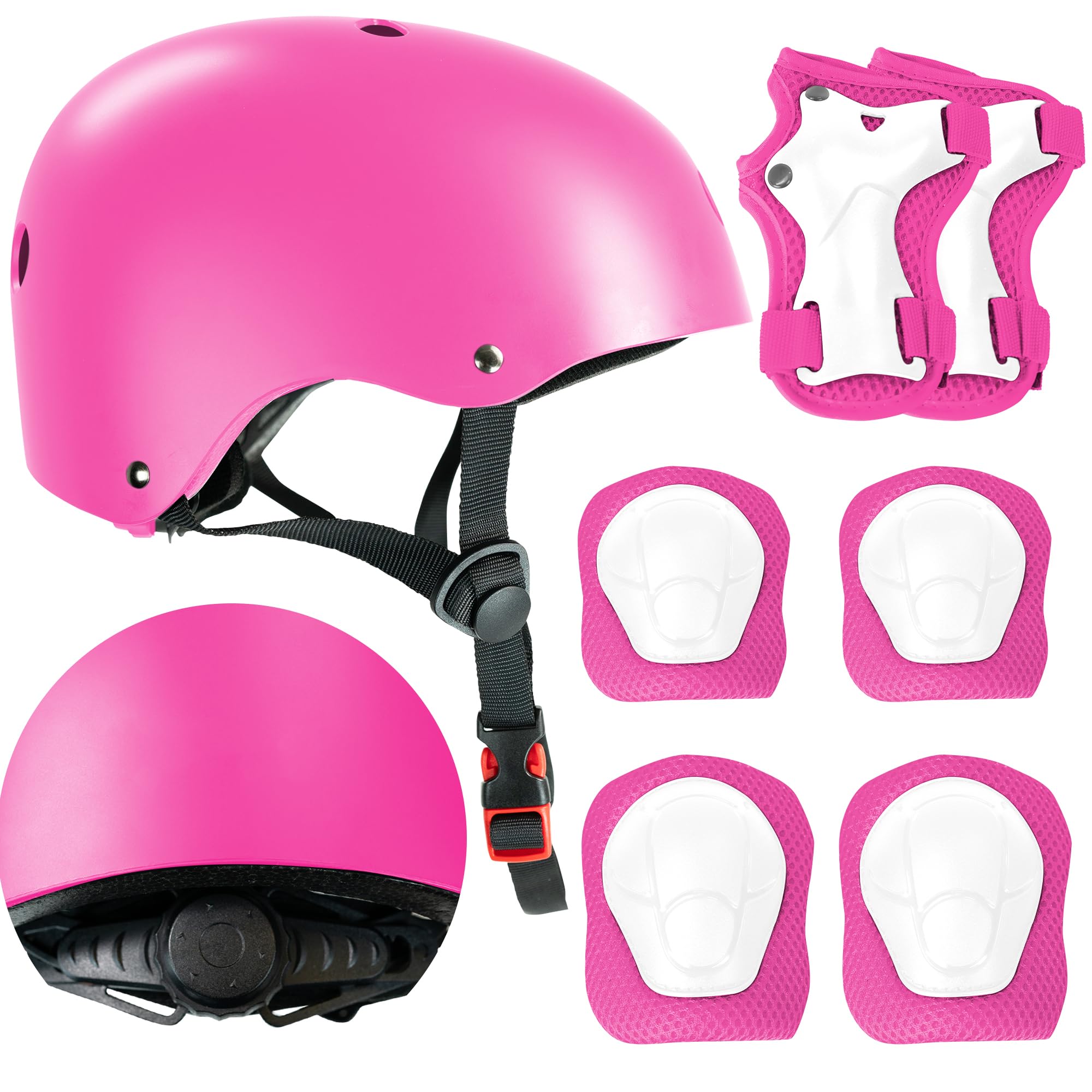 Kids Bike Helmet with Knee & Elbow Pads Set - Multi-Sport Helmet for Ages 3-12 - Toddler, Boys & Girls Protective Gear for Cycling, Skating, Scooter - Adjustable Design - Pink