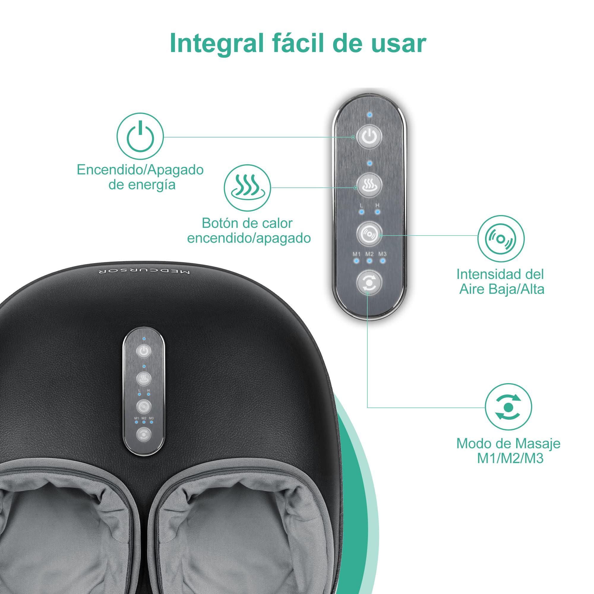 Máquina de masaje para pies de Medcursor con función de calor, masajeador de amasamiento profundo, ajustes de varios niveles e intensidad ajustable para uso en el hogar u oficina (negro)