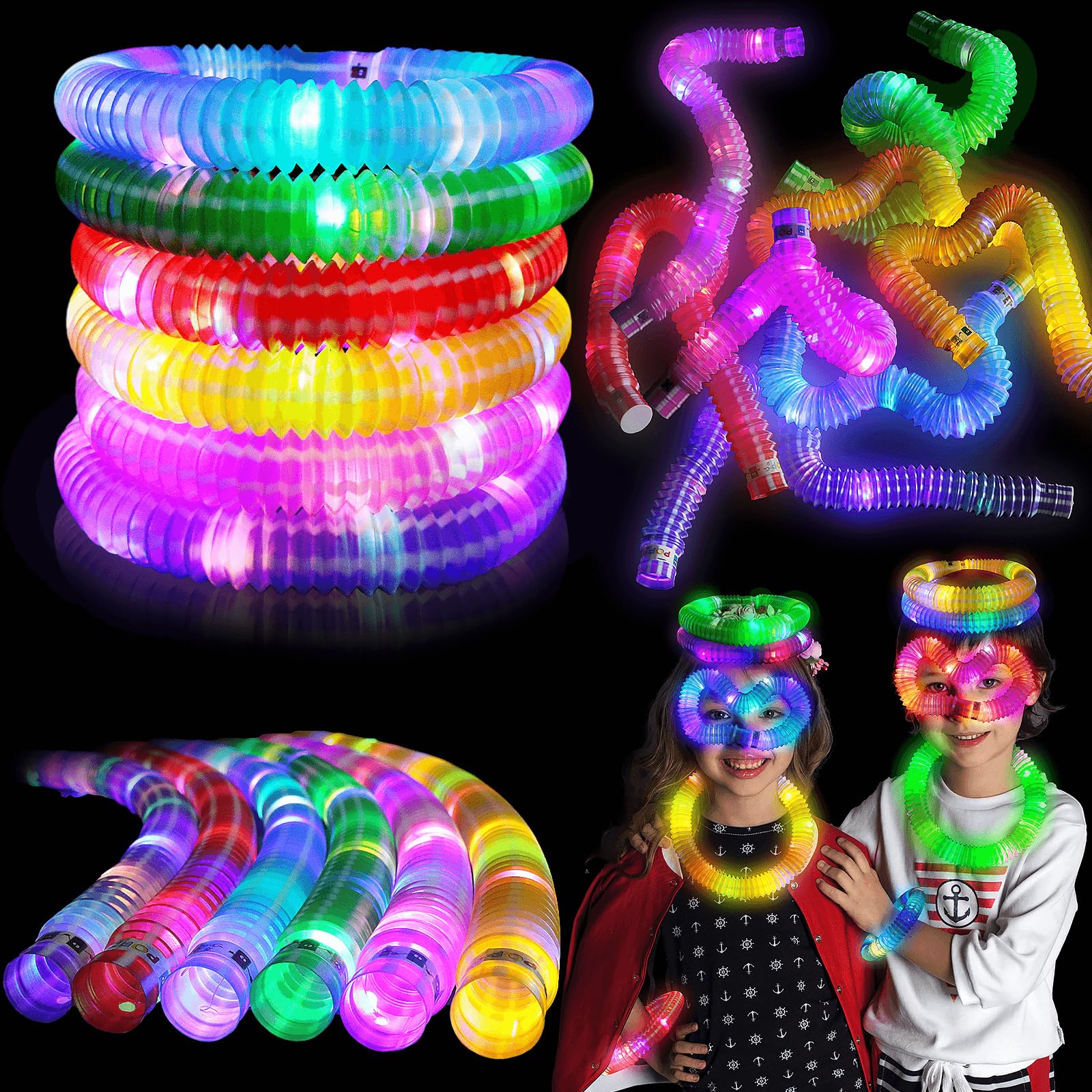 6 PCS Light up Party Favors for Kids 4-8-12, 4th Fourth of July Glow in The Dark Party Supplies for Toddlers, Glow Sticks Pop Tubes Pack, Birthday Return Gifts Treats Prizes for Boys Girls