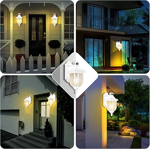 Miniatura 7 de XANGQAN Paquete de 2 luces de pared negras con sensor de movimiento para exteriores iluminación exterior del atardecer al amanecer linterna