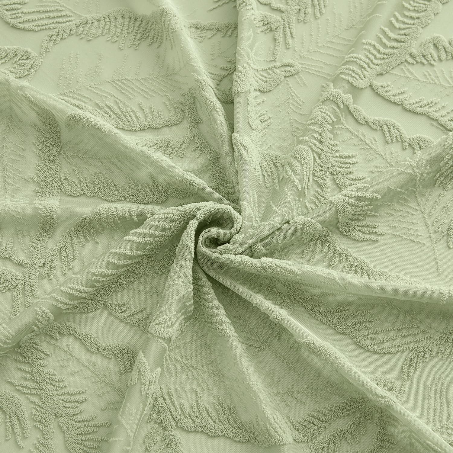 MIULEE Gardinen Voile Vorhang Vorhänge mit Blattmustern halbtransparent mit Ösen Curtains Schals für Wohnzimmer Schlafzimmer Kinderzimmer 2er Set 260×140cm (H×B) Grün