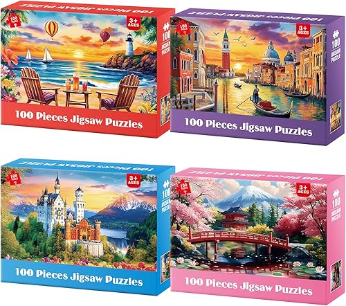 Miniatura 8 de 4-Pack 100 Piece Puzzles for Seniors Country Life Large Piece Puzzles for Seniors Puzzle Dementia Alzheimer's Products Activities for Elderly Adults