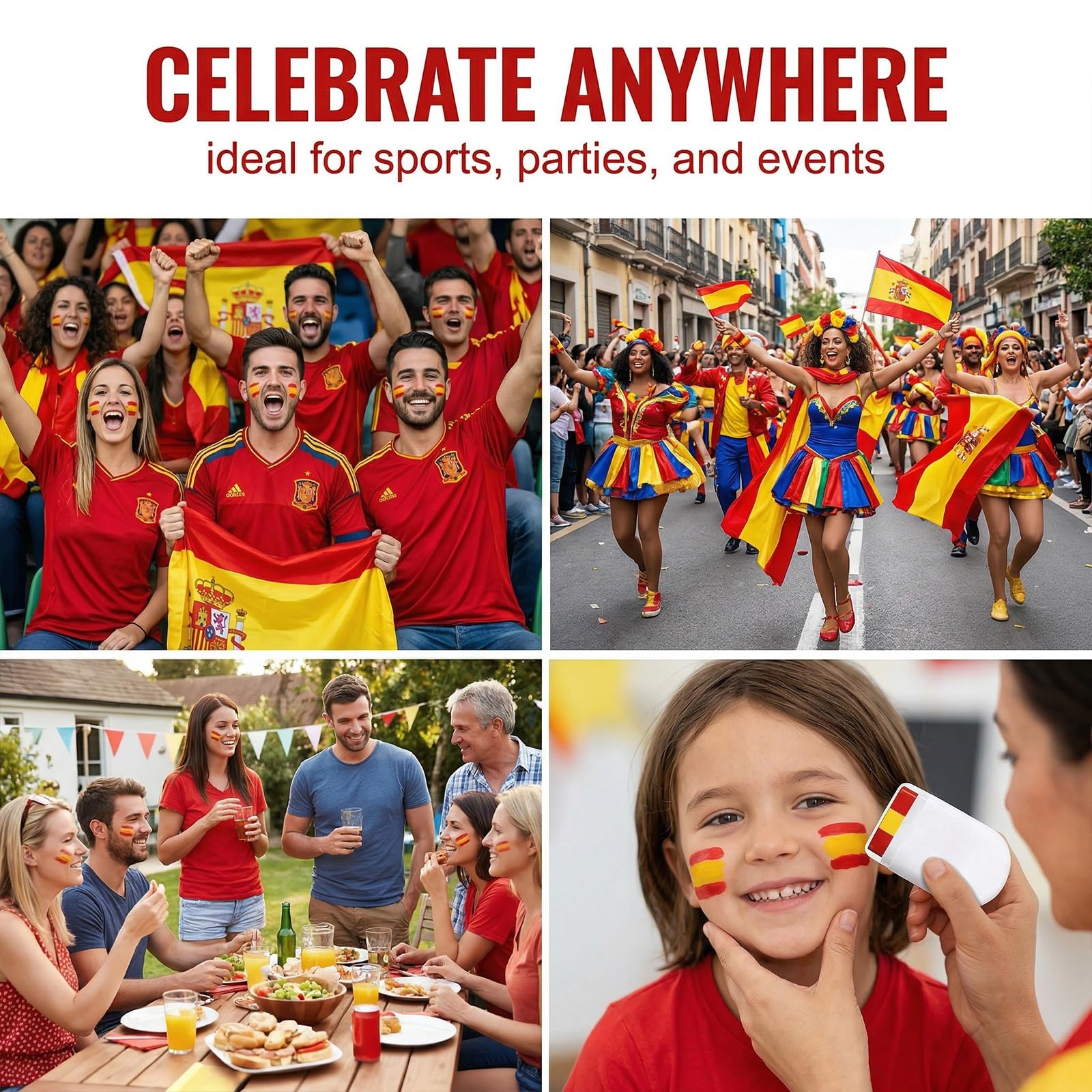 Pintacaras Bandera de España Pack de 2, Pintura Cara Rojo y Amarillo para Fans de Fútbol, Eurocopa, Mundial