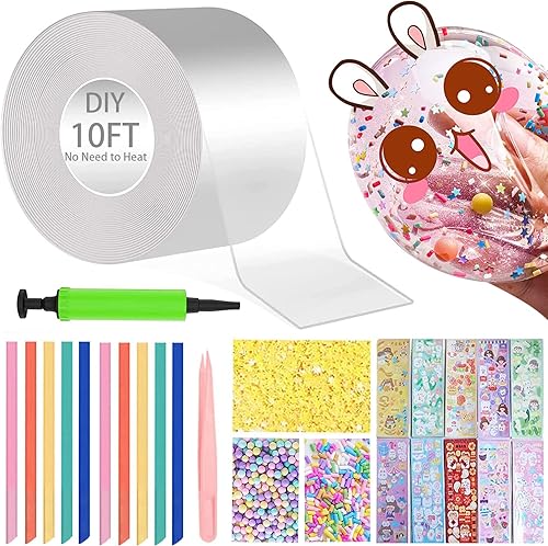 Kit de burbujas Magic Nano Tape 2023, kit de globos de burbujas súper elásticos con inflador de globos y purpurina, nano de burbujas de doble cara