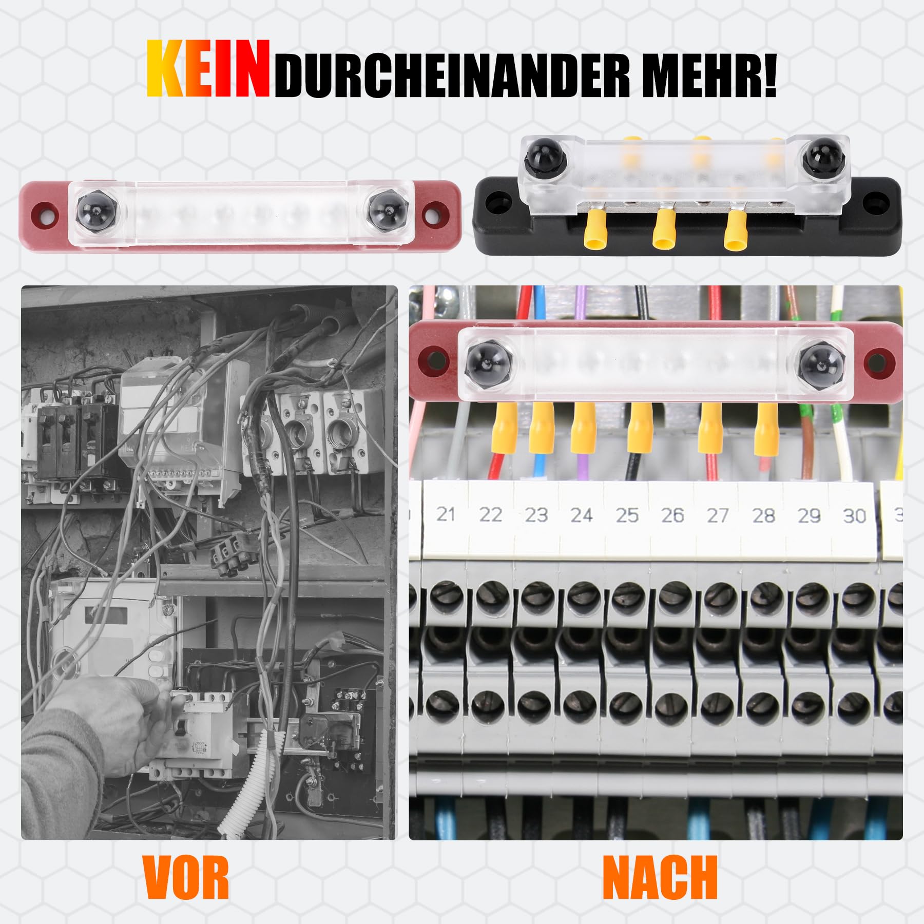 2 Stück Sammelschiene 12V-48V DC Sammelschienen Verteilerblock 150A Busbar Stromverteilungsblock mit 2x M4 Klemmenbolzen,12 M4-Anschlussklemmen,12V Verteiler für Auto LKW Boot (Rot Schwarz)