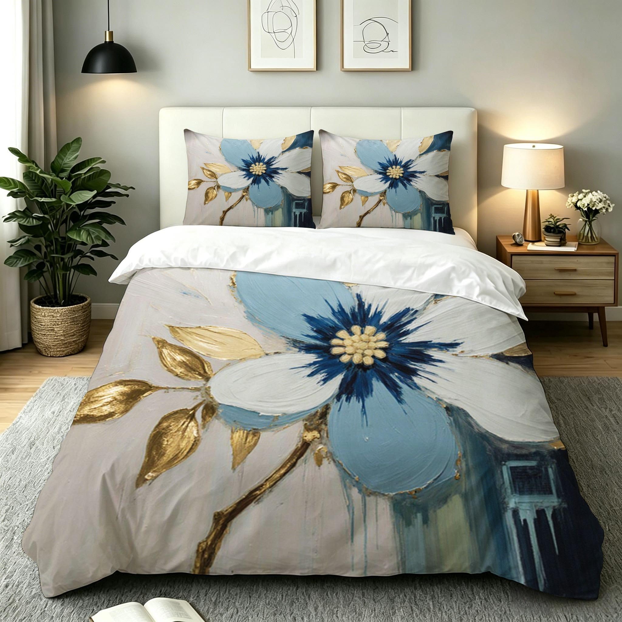 Housse de couette peinture bleue 240x260 pour l'ambiance d'une chambre d'adulte