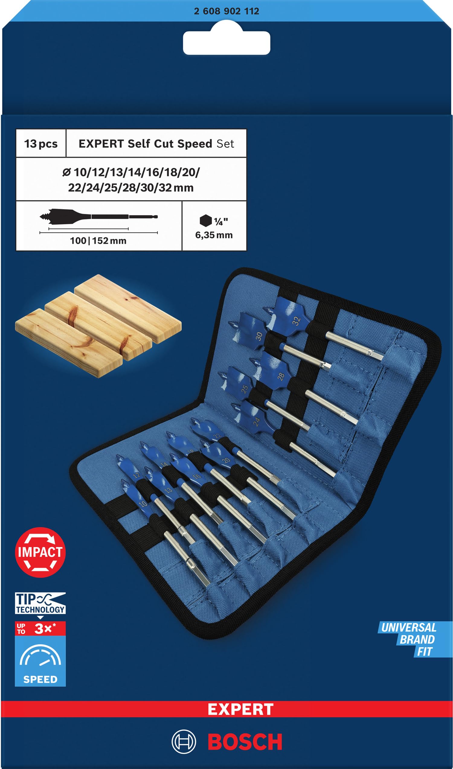 Expert Self Cut Speed Spade bit, SET 13 Pcs w/Pouch