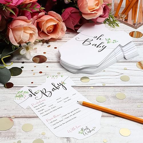 Miniatura 3 de Paquete de 50 tarjetas de predicción y consejos para baby shower para niñas, juegos de fiesta temática floral (5 x 7 pulgadas)