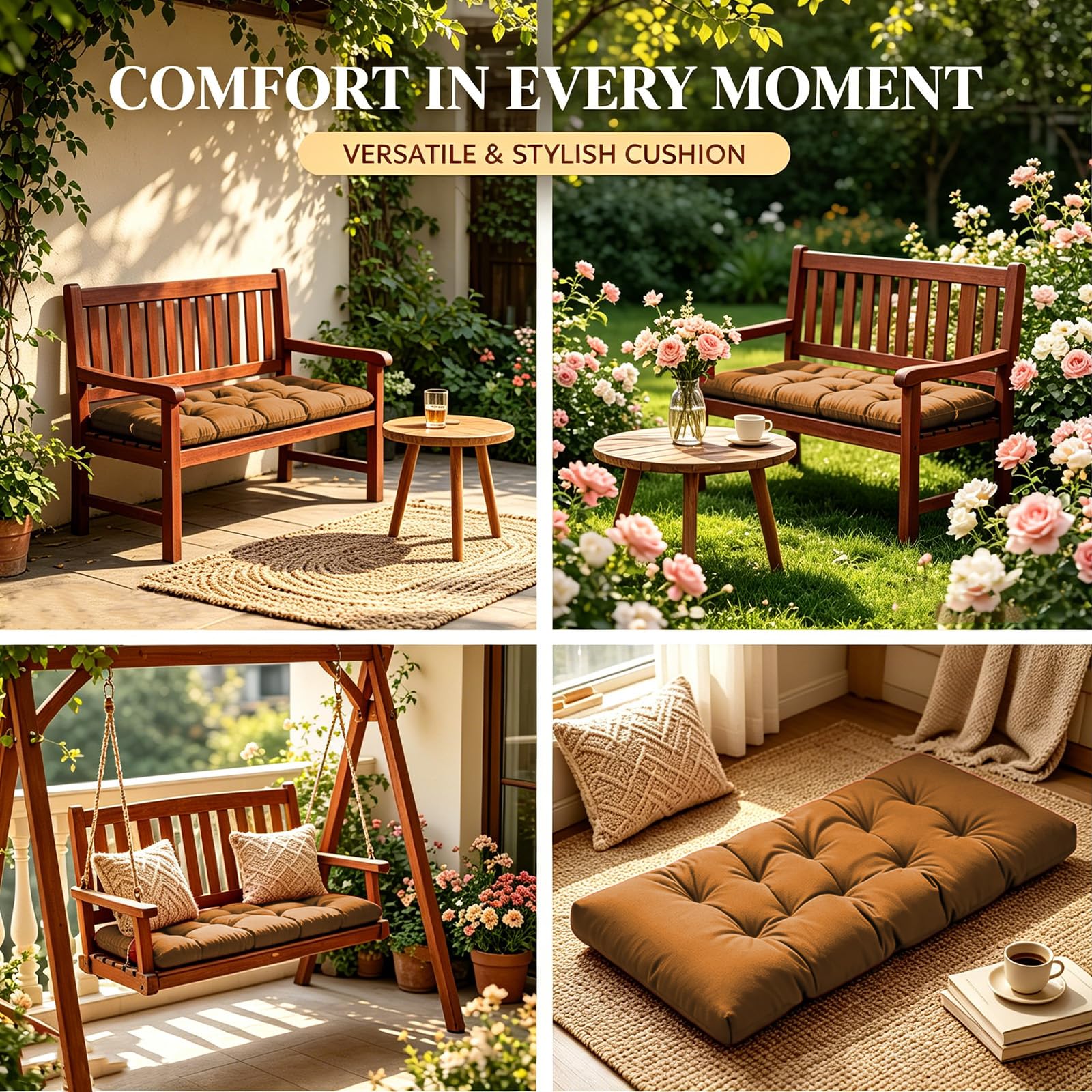 Coussin Exterieur Impermeable, Coussin Salon De Jardin Exterieur | 100x50 cm Coussins de Jardin pour Banc et Balancelle, pour Terrasse Balcon et Intérieur avec Cordons