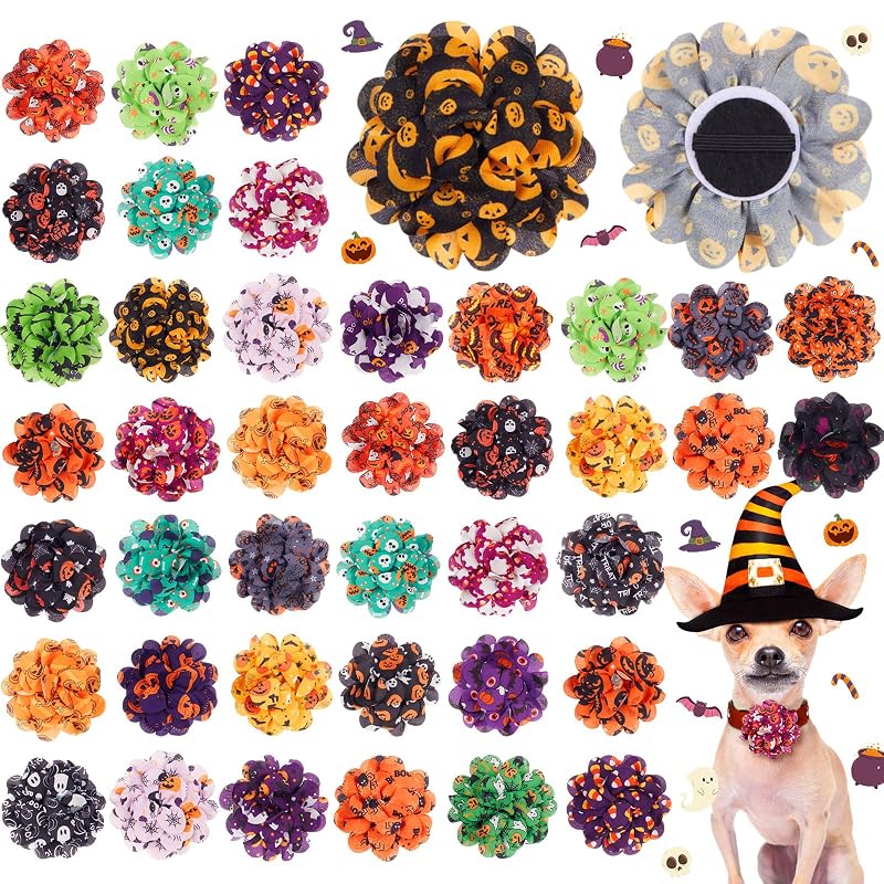 Pingentes florais para coleira de cães com estampas de Halloween Huhumy, 50 unidades