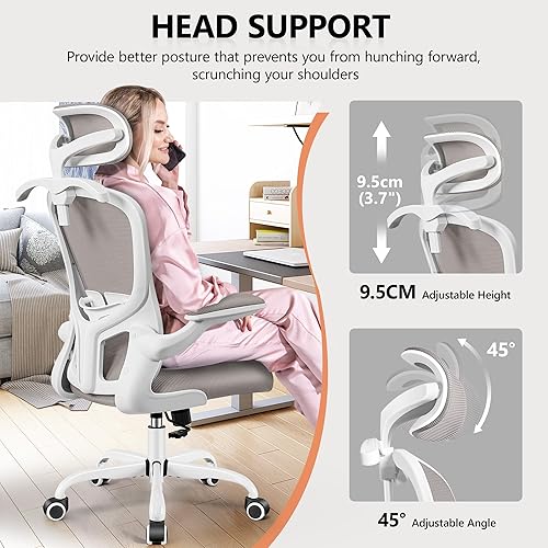 Miniatura 6 de FelixKing Silla de oficina con reposacabezas, silla de escritorio ergonómica con ruedas, cómoda silla giratoria para tareas con soporte lumbar