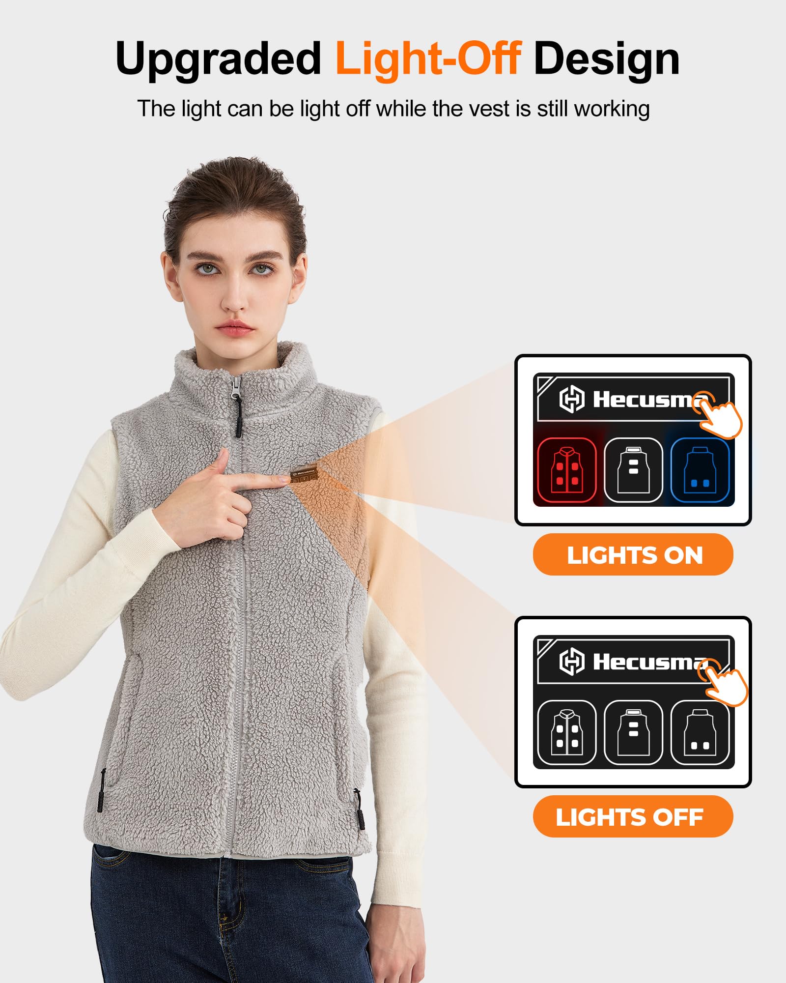 Polaire Gilet Chauffant Femme avec Batterie 16000mAh 7.4V, Sherpa Gilet Ski Extérieur