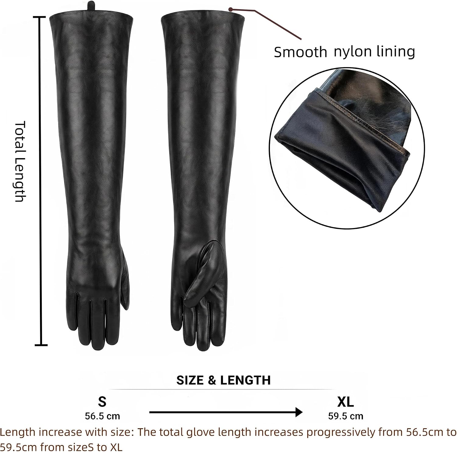 Women Opera Long Lambskin Sheep Leather Gloves in Black
