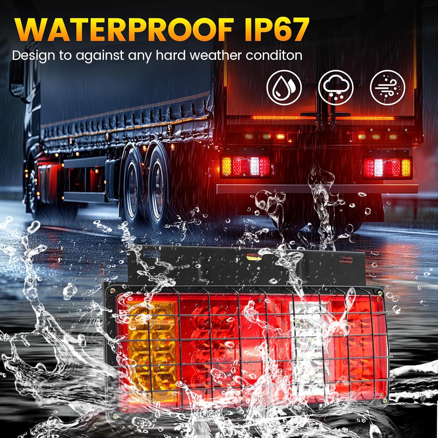 Ourbest Truck Trailer Tail Lights Bar Kit, Stop Turn Signal Brake Reverse Taillight with Iron Net and Bracket Base Waterproof Led Trailer Tail Lights RV Camper Flatbed Trucks (12V)