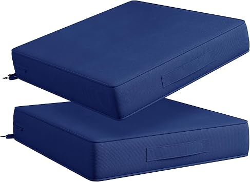 Codi 19x19 Outdoor Chair Cushions Set of 2, Waterproof Seat Cushion for Patio Furniture with Handles & Adjustable Straps, Fade Resistant - Navy Blue