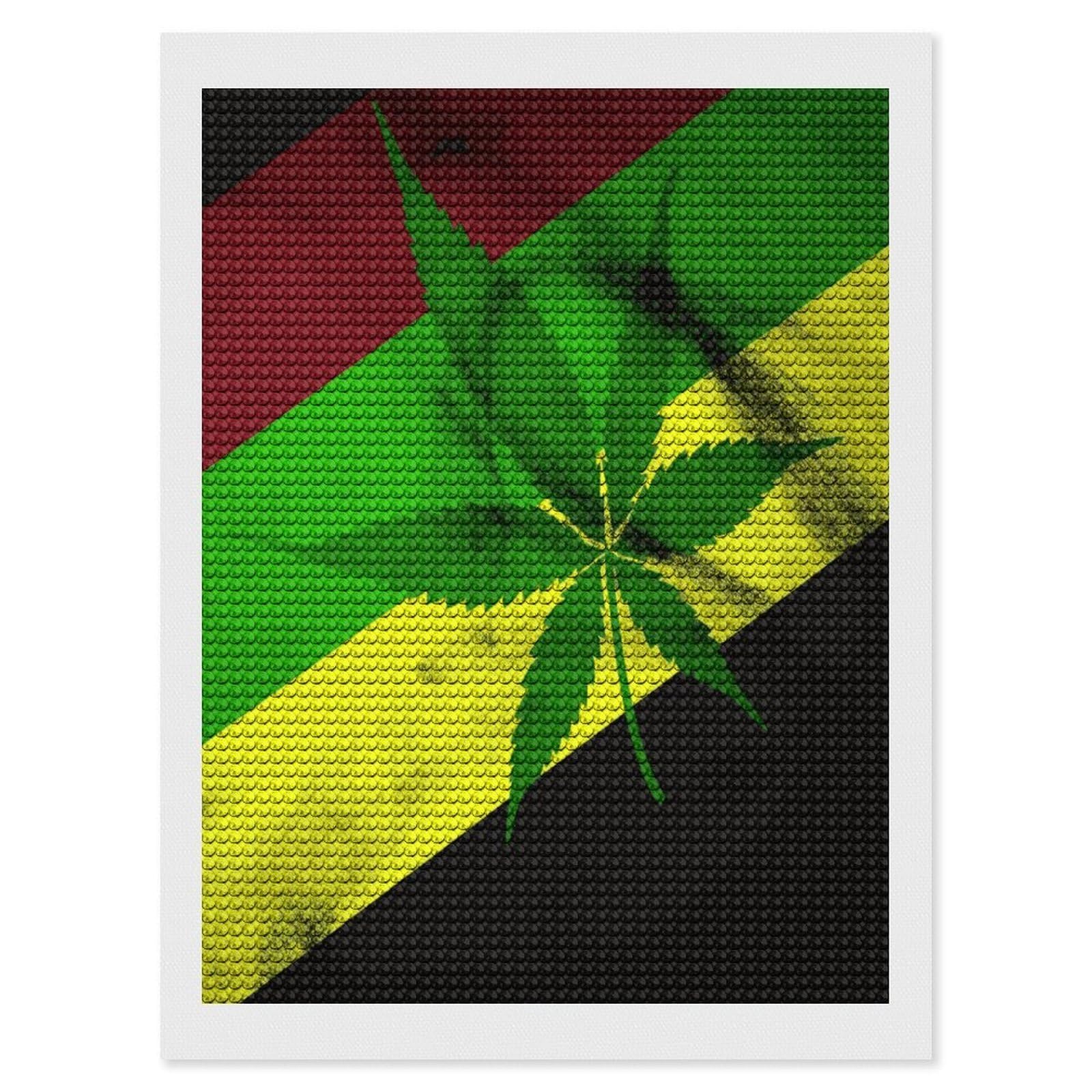FekiLoot Jamaica Flag Leaves Diamond Art Kits for Adults Diamond Painting Kits for Beginners DIY Diamond Art Kits Round Full Drill Diamond Dot Gem Painting for Home Wall Decor Gift 12"x16"