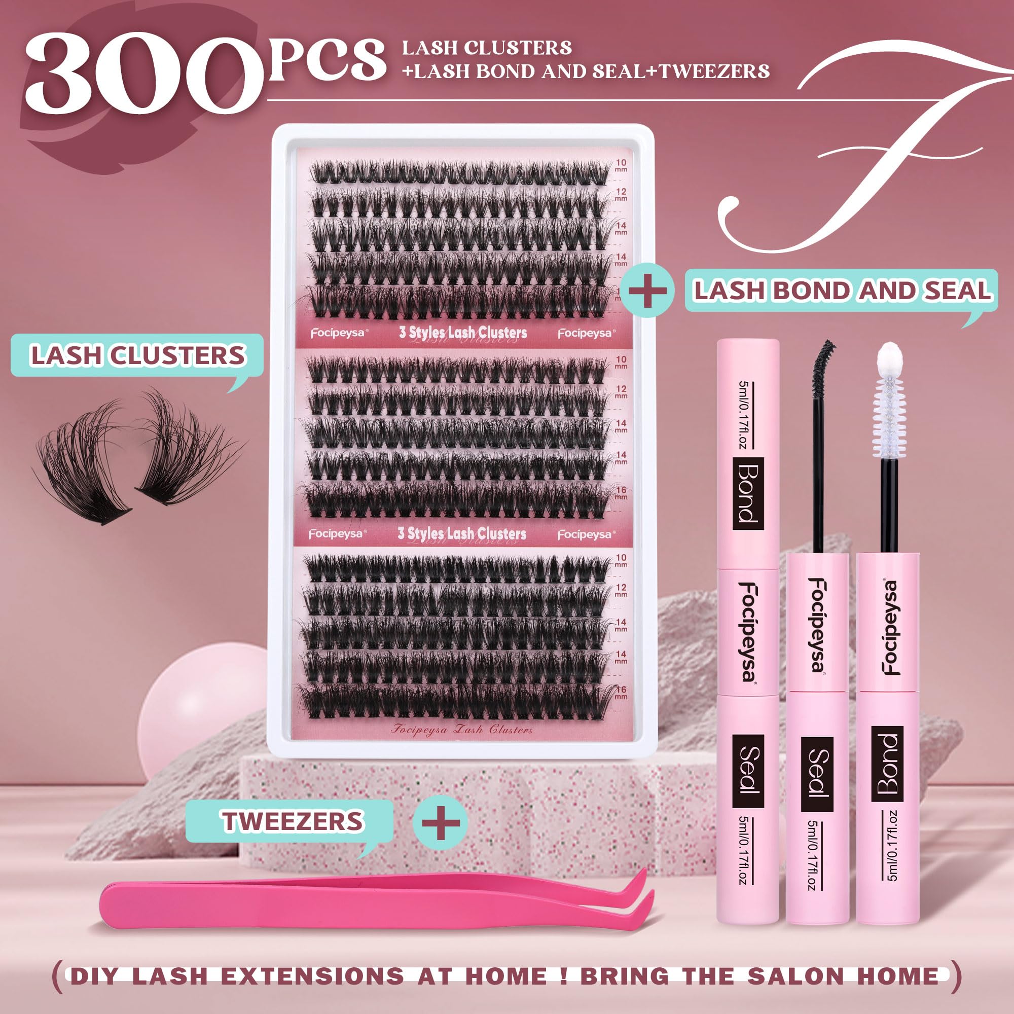 Amazon.com: Focipeysa Lash Extension Kit 300pcs Lash Clusters