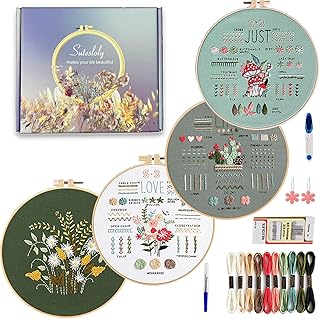 Sutesloly 4 Sets Beginner Embroidery Kits for Adults,Plant Cross Embroidery Sets，Easy to Learn with Included Video tutorials,Ladies DIY handicrafts, Sewing Hobby - Buy now