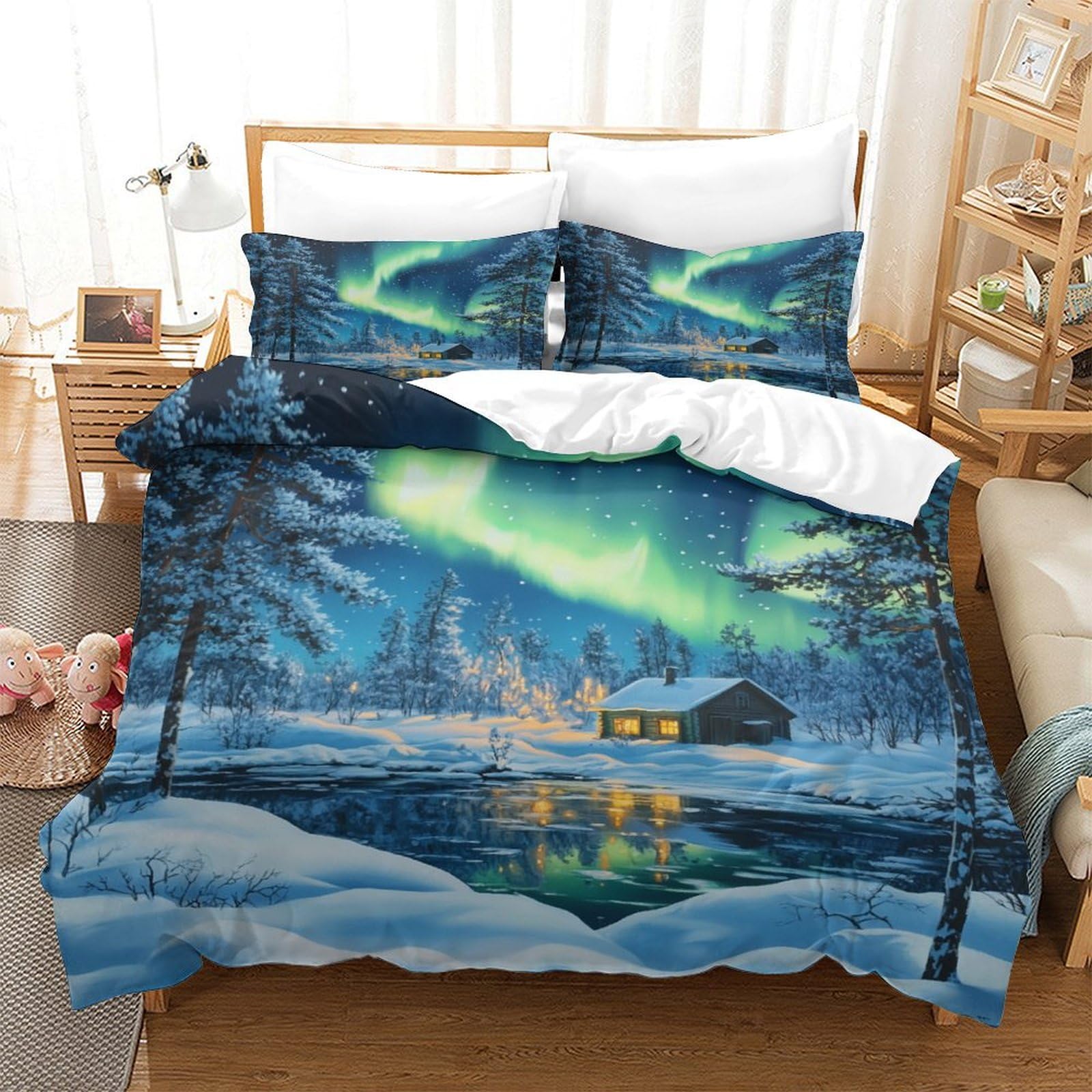 ChengzeTCo Northern Lights Duvet Cover 3 PCS Hotel Quality Quilt Cover Bedding Bed Covers with Pillowcases with Zipper Closure Ultra Soft Hypoallergenic Microfiber King（220x240cm）