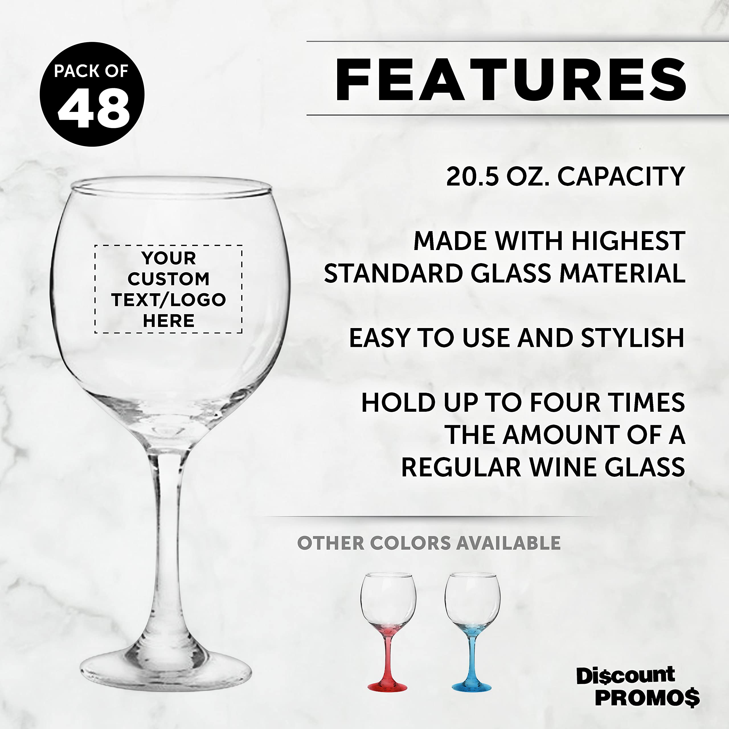 Custom Premiere Wedding Wine Glasses 20.5 oz Set of 48, Personalized Bulk Pack - Restaurant Glassware, Perfect for Red Wine or White Wine - Clear