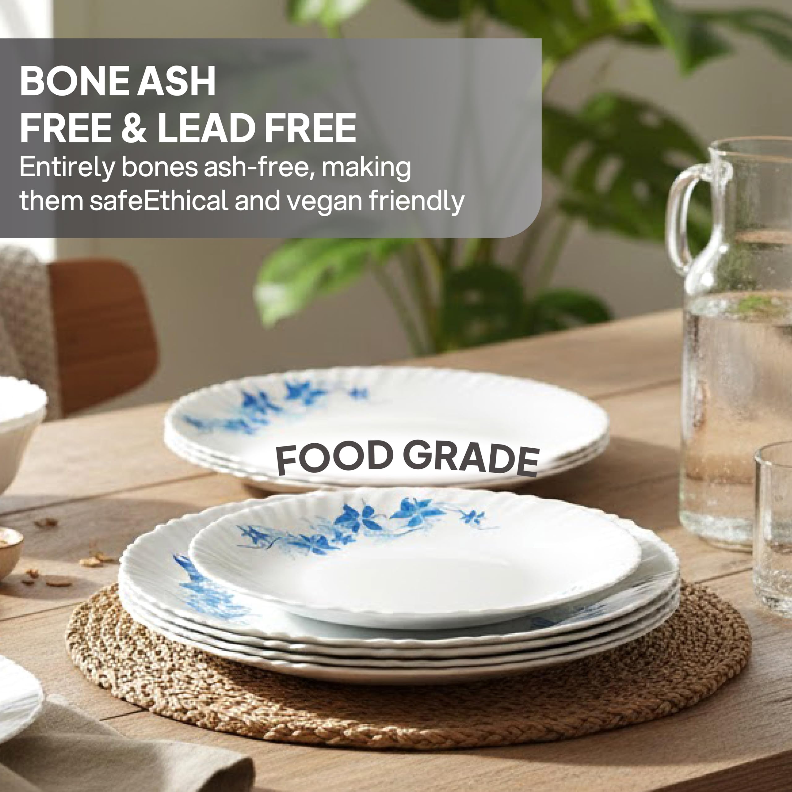 CELLO Blue Swirl Dazzle Series Opalware Dinner Set of 35 Pieces for Family of 6 | Bone-Ash Free & Leadfree Opal Glass, Microwave & Dishwasher Safe, Plates & Bowls Crockery Set for Dining & Gifting 4