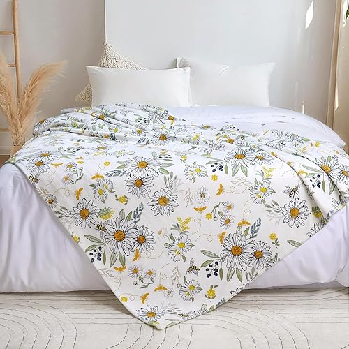 Miniatura 4 de Tupmnbry Manta floral de margaritas y girasoles, manta de franela súper suave, manta de cama ligera y esponjosa para cama, sofá y viajes, 50 x 60