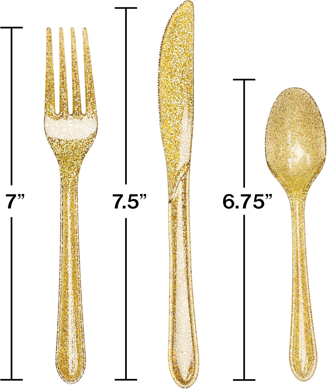 Creative Converting 24-Piece Premium Plastic Assorted Cutlery, Glitz Gold Glitter - 019805