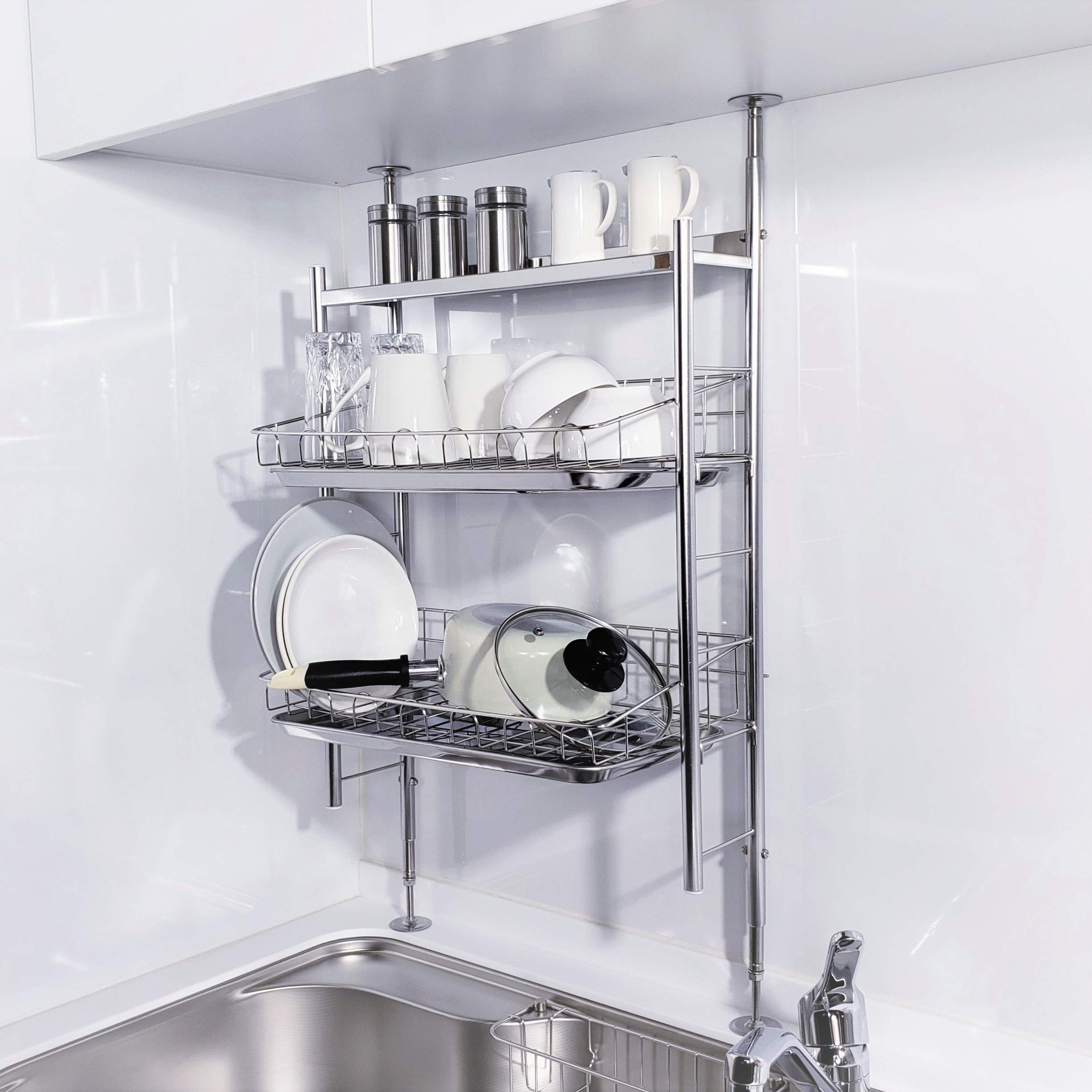 Amazon｜水切りラック 突っ張り シンク上 ステンレス 燕三条 おしゃれ  